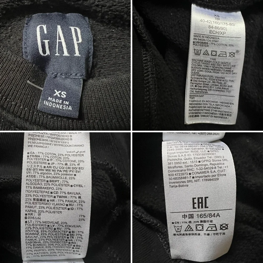 GAP Black 77% Cotton Short-Sleeve Basic Crewneck Pullover Sweatshirt Relaxed Fit